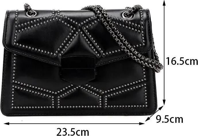 Produktbild Only-Bags.Store Vintage Nietenkette Kleine Umhängetaschen Klappe PU-Leder Mode Kleine quadratische Crossbody Tasche
