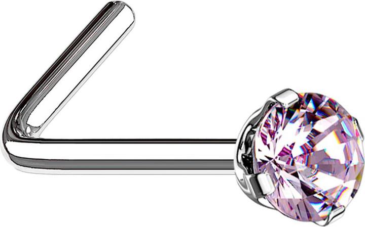 Immagine prodotto Star Piercing Borchia nasale angolata in argento con cristallo rotondo rosa incastonato (Acciaio chirurgico 316L)