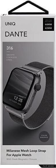 Image du produit Uniq pasek Dante Apple Watch Series 4/5/6/7/8/SE/SE2 42/44/45mm acier inoxydable grafitowy/graphite (45 mm, 44 mm, 42 mm, Acier inoxydable)