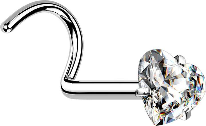 Image du produit Hollywood Body Jewelry Nasenstecker gebogen silber Kristallherz silber gefasst (sans laiton, Acier chirurgical 316L)