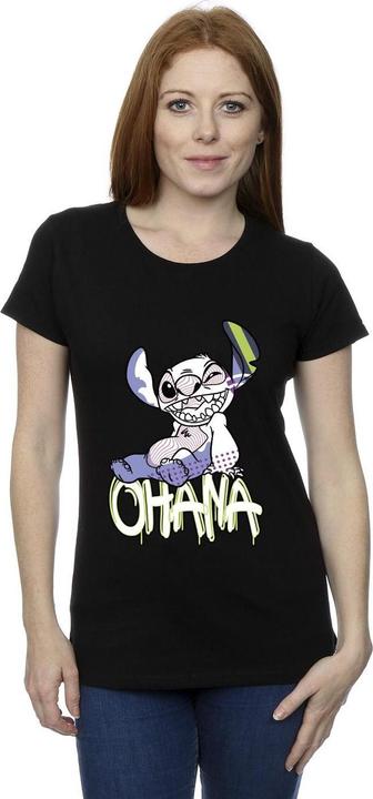 Actual product image Disney Womens/Ladies Lilo And Stitch Ohana Graffiti Cotton T-Shirt (L)