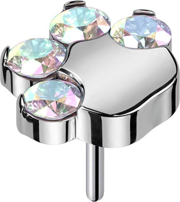 Star Piercing Threadless silber Pfote mit Kristallen multicolor (Titan G23, ohne Messing)