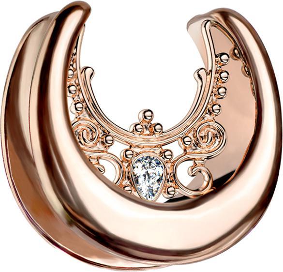 Image du produit Star Piercing Selle or rose filigrane de fleurs et de cristal (Acier chirurgical 316L)