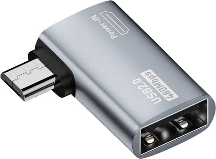 PowerGuard MicroUSB zu USB 2.0 & Power-In Adapter 90 Grad Winkel links (male/female) (Micro USB, USB 2.0)