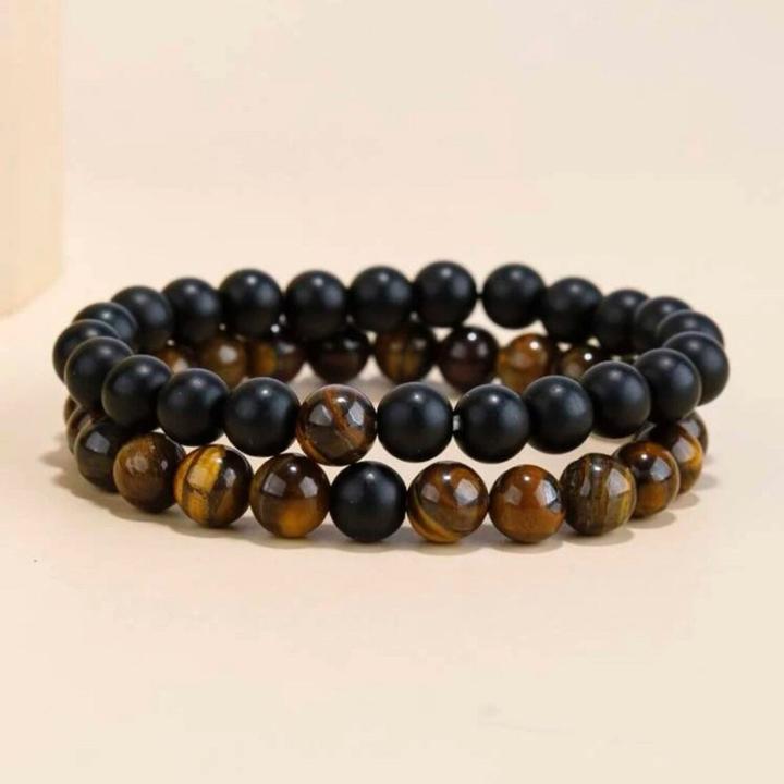 Actual product image Cbx Elasticated Bead Bracelet Tiger Eyes (Pumice, Malachite)