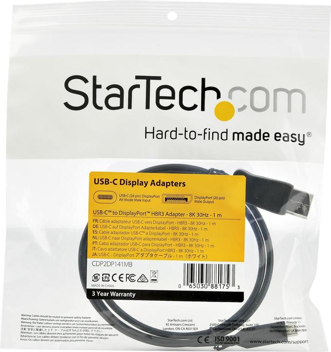Produktbild StarTech .com 1 m USB-C auf DisplayPort-Adapterkabel (0.20 m, DisplayPort)