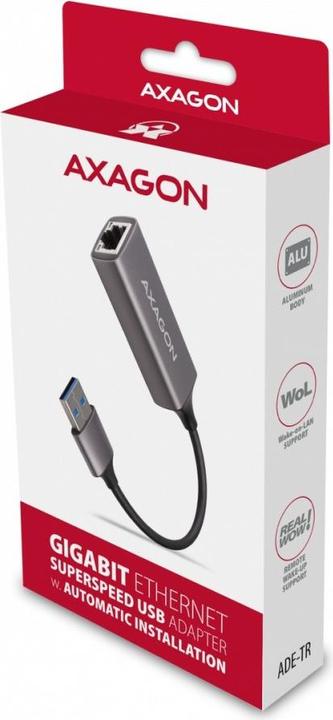 Image du produit Axagon ADE-TR Adaptateur Gigabit Ethernet 10/100/1000 - USB 3.1 type A, gris titane (USB 3.1, RJ45 (1x))