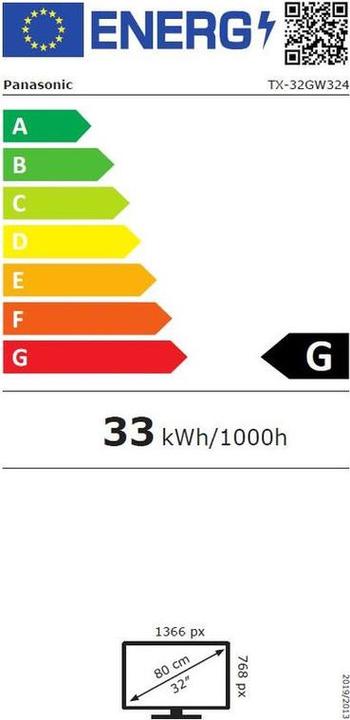 Energie-Label Panasonic VIERA TX -32GW324 - LCD-TV - 81,3cm/32" - Energieeff.klasse: EECL A (32", LCD, WXGA, 2021)