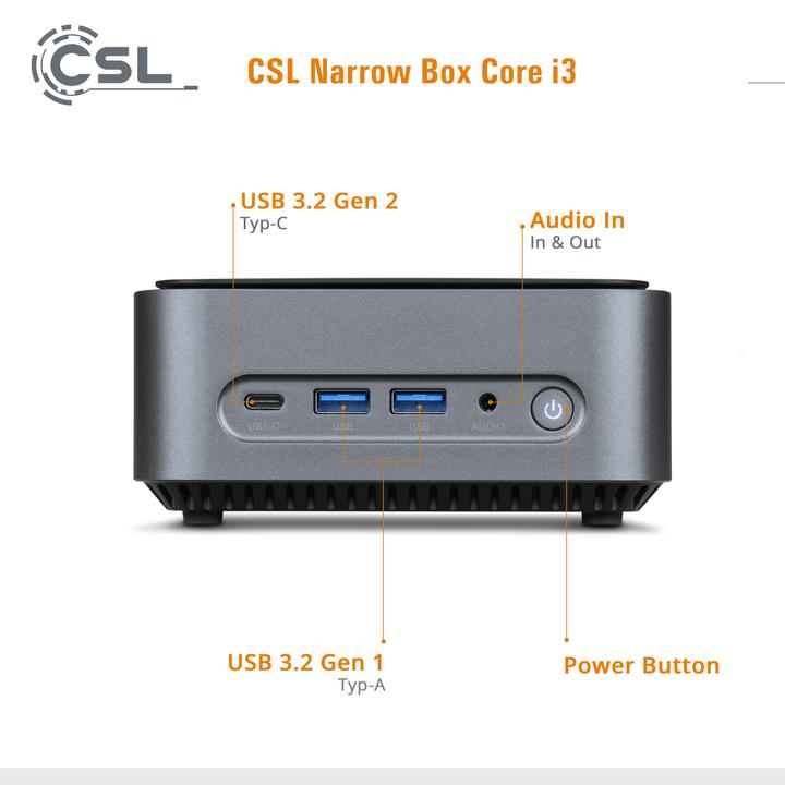 Produktbild CSL Mini-PC Narrow Box Core i3 (Intel Core i3-N305, 16 GB, 4000 GB, Intel UHD Graphics)