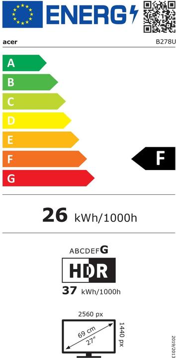 Label énergétique Acer Vero B278UEbemiqprcuzx (2560 x 1440 pixels, 27")