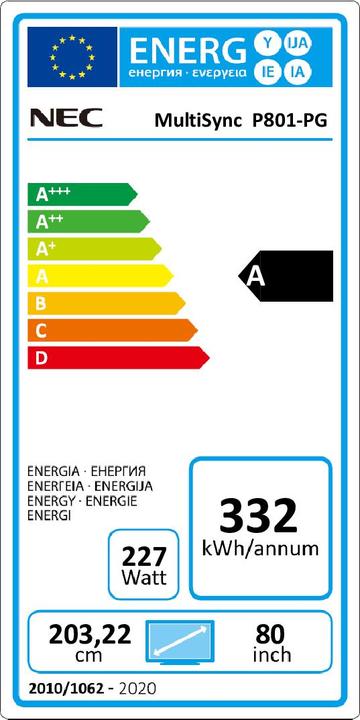 Energie-Label NEC MultiSync P801-PG (1920 x 1080 Pixel, 80")