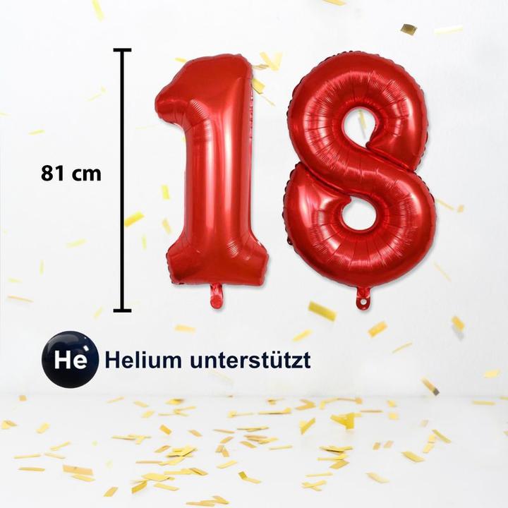 Actual product image Hermex Number balloon number 18 red foil balloon birthday party balloon 81cm (1 x)