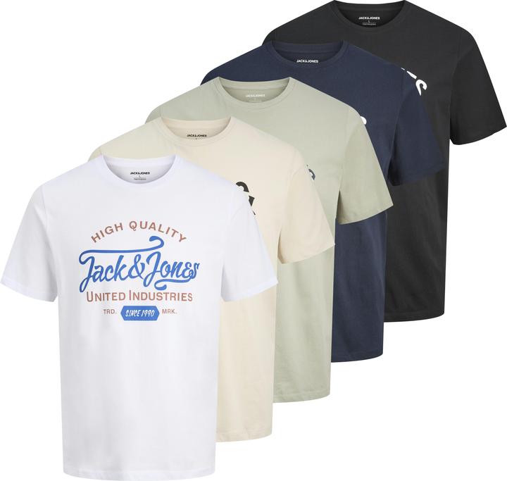 Jack & Jones T-Shirt Casual Bequem sitzend JJLEOGRA TEE CREW NECK 5PK
