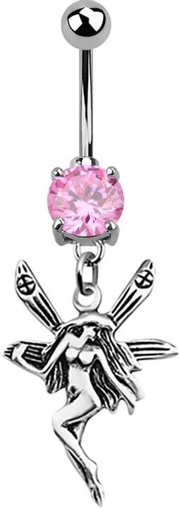 Image du produit Star Piercing Banane argent avec pendentif fée rose (Argent sterling 925, sans laiton, Acier chirurgical 316L)