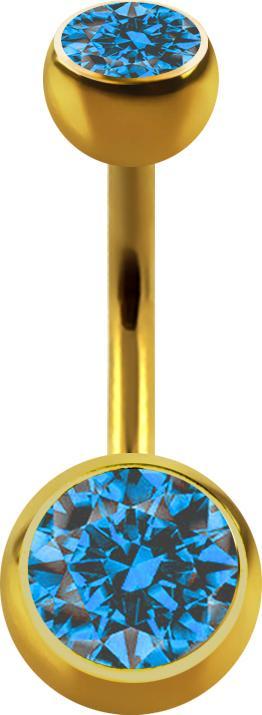 Produktbild Star Piercing Banane vergoldet mit zwei Kugeln Kristall hellblau (Chirurgenstahl 316L, ohne Messing)