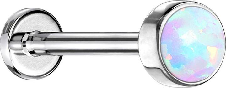 Produktbild Star Piercing Micro Threadless Labret silber Zylinder Flach mit Opal weiss (ohne Messing, Chirurgenstahl 316L)