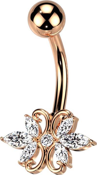 Actual product image Star Piercing Banane rosegold mit Kugel doppel Herz Kristalle silber (Surgical steel 316L, Brass)