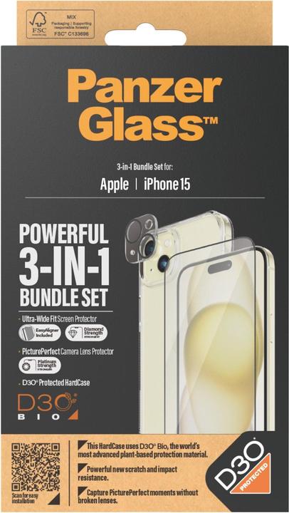 Actual product image PanzerGlass 3-in-1 pack (1 Piece, Apple iPhone 15)