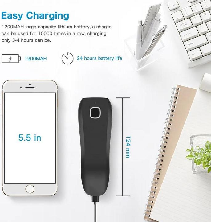 Produktbild PhoneLook Tragbarer 1D 2D Bluetooth 2.4G Wireless Handscanner für QR-Code (1D-Barcodes, 2D-Barcodes, QR-Code)