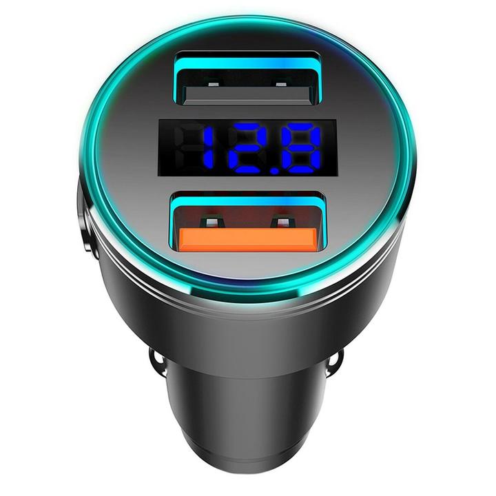 Produktbild Maclean MCE375 duales Autoladegerät mit Display Zigarettenanzünder Aluminium Voltmeter USB 1 x QC 3.0, USB 1