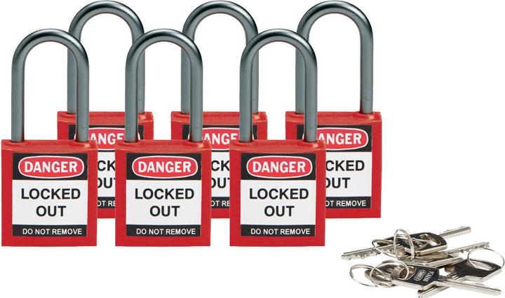Actual product image Brady Compact nylon security lock, red, 38mm shackle height, 4.7mm aluminium shackle (keyed