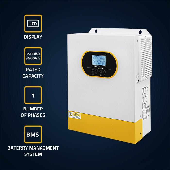 Produktbild Qoltec 3 5 kVA netzunabhängiger Hybrid-Solarwechselrichter | 3 5 kW | 100 A | MPPT | LCD-Anzeige | B