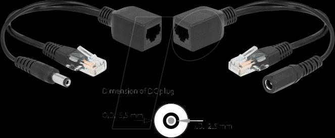 Produktbild Delock PoE Converter 9-57V passiv Set, 100Mbps, DC 5,5 x 2,5mm (802.3af (PoE), 45.60 W)