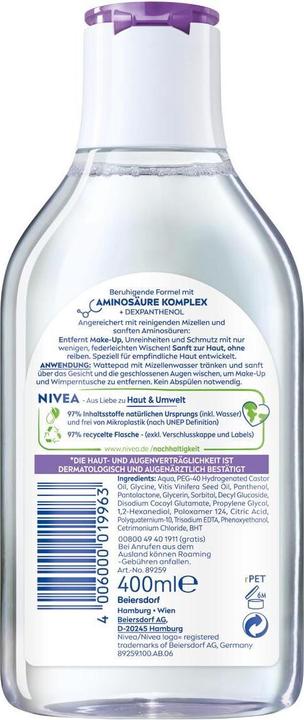 Actual product image NIVEA Soothing micellar water (Micelle water, 400 ml)