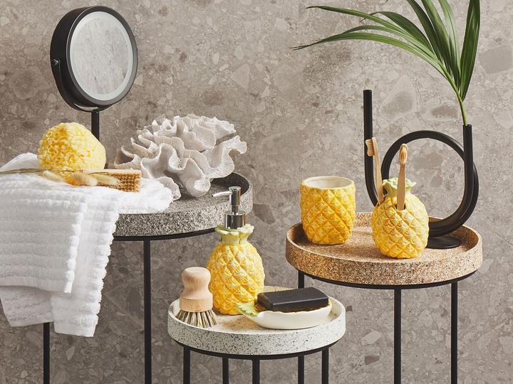 Produktbild Beliani Badezimmer Set 4-teilig Keramik Ananasmotiv gelb MAICAO