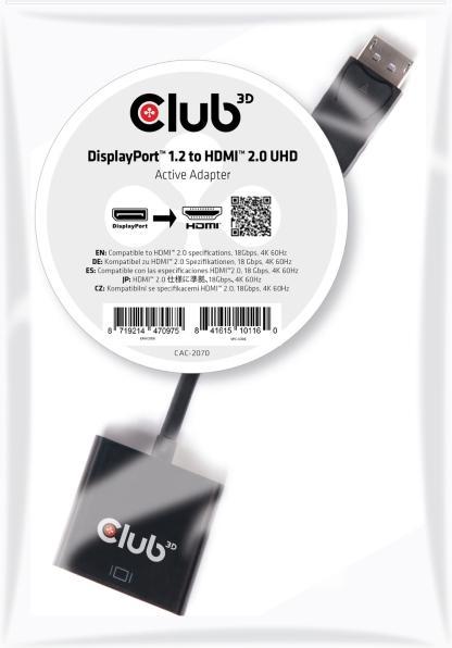 Actual product image Club 3D Adapter cable DP 1.2 to HDMI 2.0 (HDMI, 21 cm)