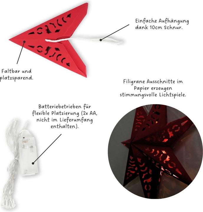 Image du produit Hermex LED Étoile de Noël Étoile lumineuse Hanging Star Lanterne d'éclairage Étoile pliante