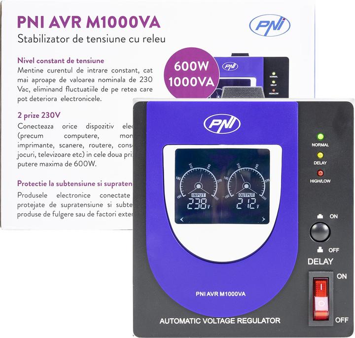 Actual product image PNI Voltage stabiliser with relay AVR M1000VA, 2.7A, 600W, 1000VA (1000 VA, 600 W, Online double converter UPS)
