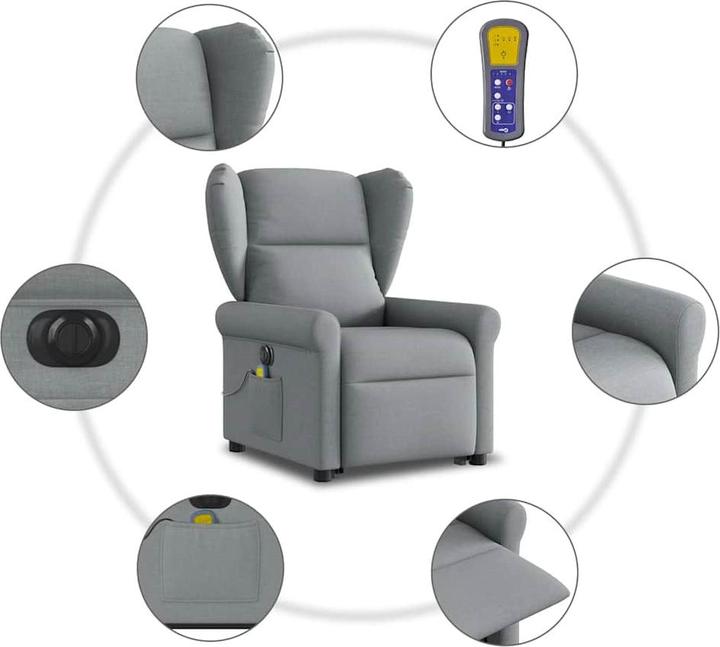 Produktbild VidaXL Elektrischer Massagesessel mit Aufstehhilfe Hellgrau Stoff