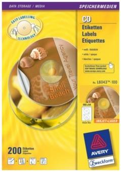 Produktbild Avery CD-Etiketten L6043-100 Ø 117 mm, Klebehaftung: Permanent