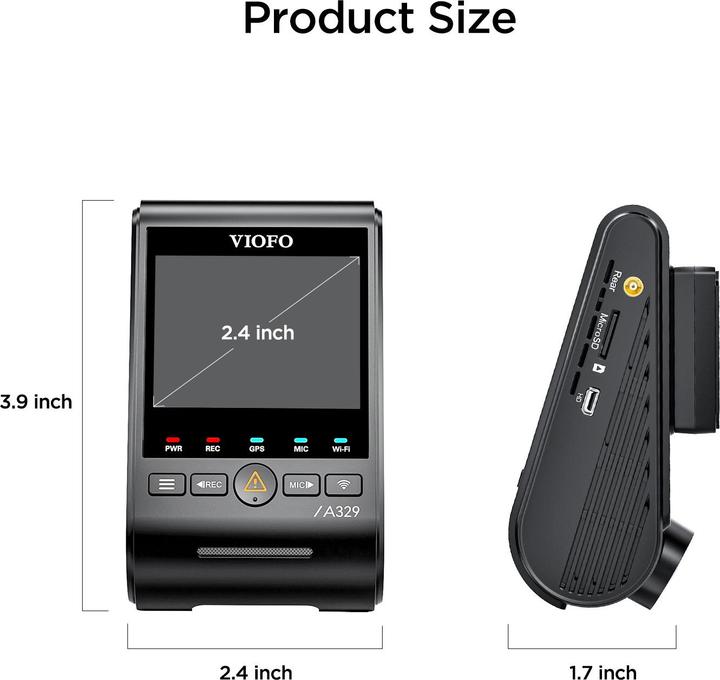 Actual product image Viofo A329 1CH 4K 60FPS WiFi, GPS (Wi-Fi, GPS receiver, Built-in microphone, 4K)