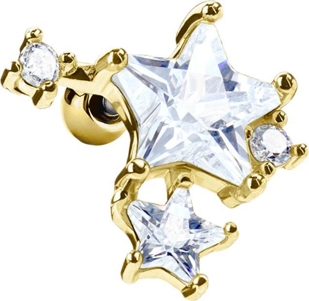 Star Piercing Micro Barbell 14k vergoldet doppel Sternkristall (Chirurgenstahl 316L, Messing)