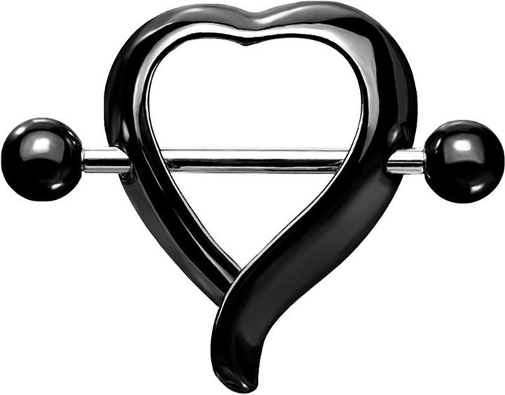 Star Piercing Barbell schwarz mit zwei Kugeln schwarz Herz (Messing, Chirurgenstahl 316L)