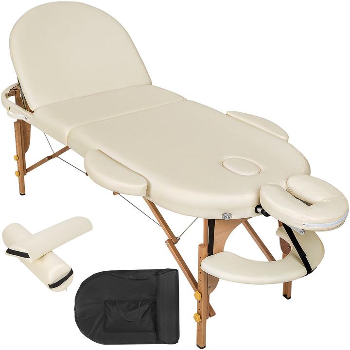 Immagine prodotto tectake Lettino da massaggio ovale a 3 zone con 5 cm di imbottitura, rulli e supporto in legno