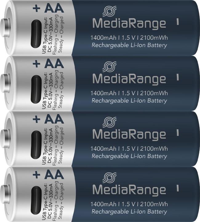 Produktbild MediaRange Rechargeable USB-C (4 Stk., AA, 1400 mAh)
