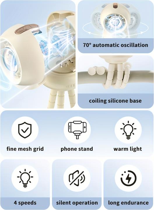 Image du produit PhoneLook Ventilateur portable look bébé enfant avec trépied flexible pour voiture / voyage / poussette
