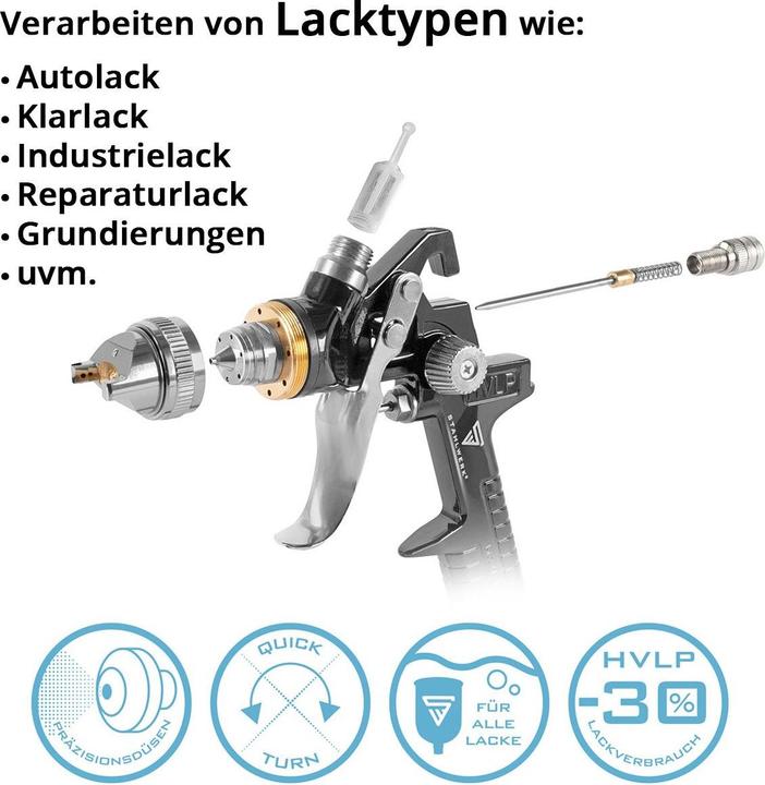 Produktbild Stahlwerk HVLP Lackierpistole SG-600 ST 1,4 mm Düse 600 ml Fliessbecher