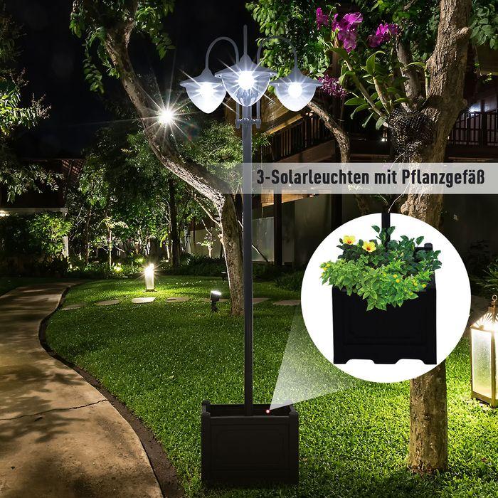 Image du produit Swisshandel24 Lampe solaire de jardin Lampe à 3 têtes avec base de pot de fleurs Étanche Acier inoxydable 60 x 55 (IP44)