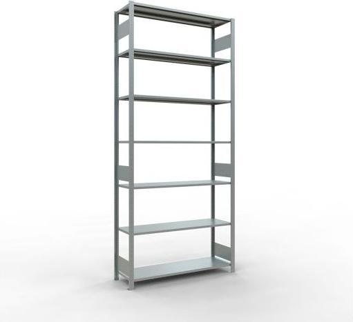 Sistema di scaffalature di base senza viti MULTIplus150 con ripiani di lunghezza