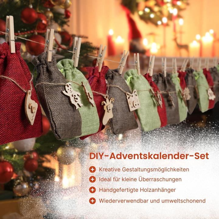 Actual product image Hermex Weihnachtskalender zum Befüllen Do-It-Yourself-Adventskalender Jutebeutel