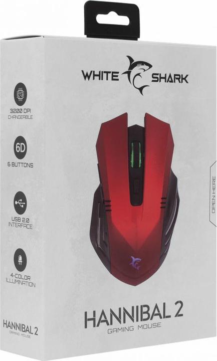 Produktbild White Shark Gaming mouse Hannibal 2, with backlight, 6 buttons, Red (Kabelgebunden)