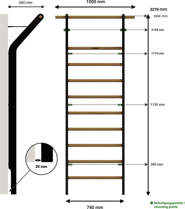 Produktbild EdelKraft Sprossenwand Classic mit Klimmzugstange