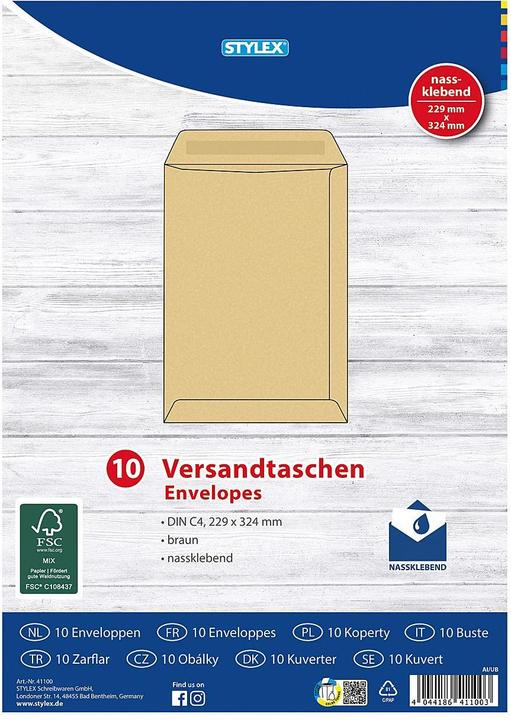 Productafbeelding Stylex Enveloppen DIN C4 bruin 10st (10 x)