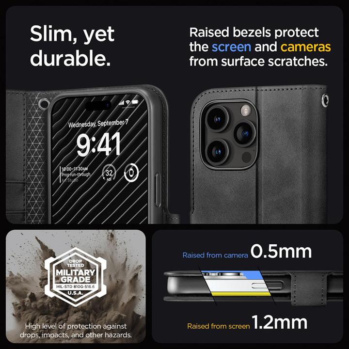 Produktbild Spigen Wallet S Pro Hülle für iPhone 15 Pro – Schwarz (Apple iPhone 15 Pro)
