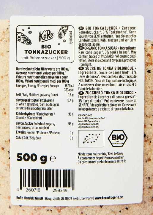 Nutritional values and ingredients KoRo Organic tonka sugar (500 g)