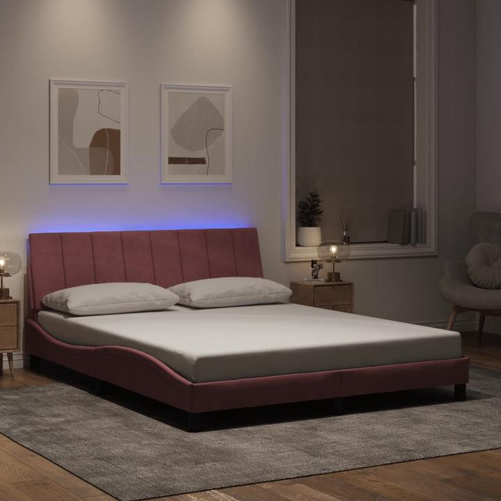 Produktbild VidaXL Bettgestell mit LED Polsterbett Bett Doppelbett Rosa 160x200cm Samt (160 x 200 cm)